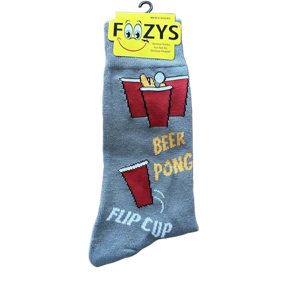 NWT Foozys Beer Pong Flip Cup Party Novelty Grey Crew Socks Mens One Size